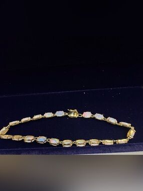 14k Solid Gold Opal Tennis Bracelet
